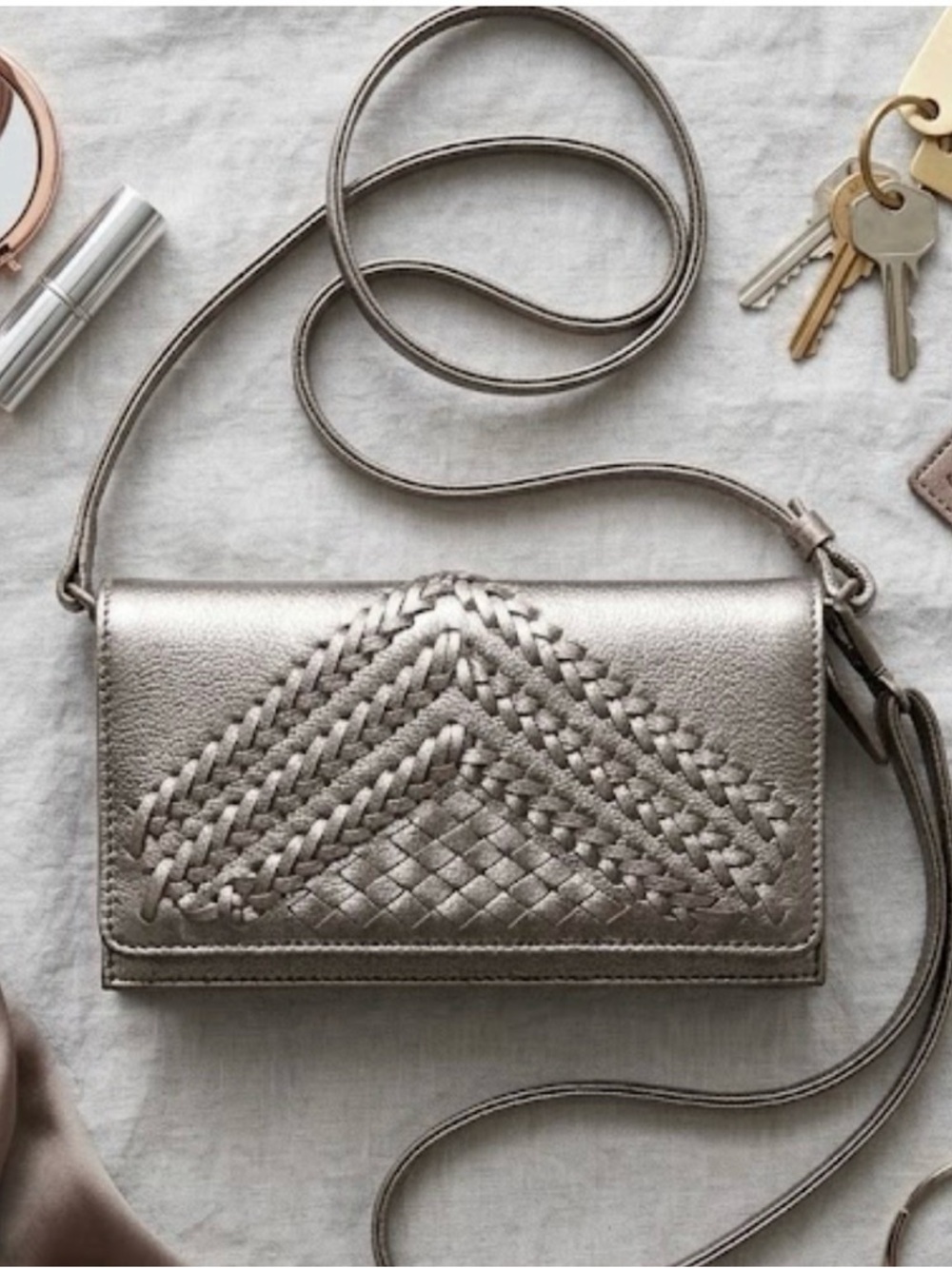 The Sak Metallic Pewter Woven Crossbody